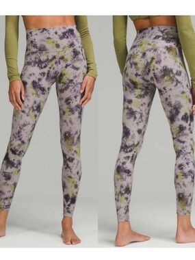 Lululemon High-Waist Tie-Dye Leggings in Olive & Purple